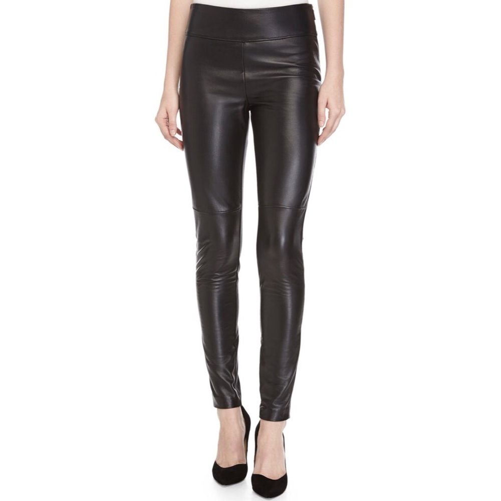 Nicole Miller Skinny Double-Face Black Leather Ponte Mid Rise Pants Size 6
